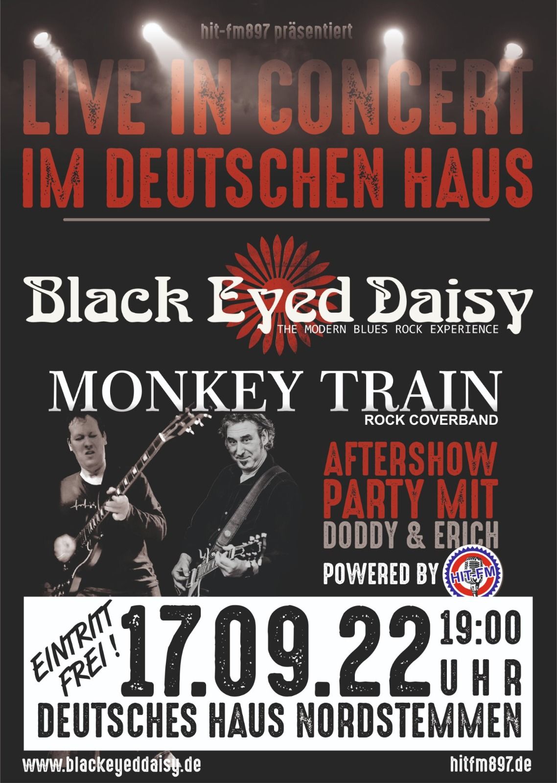 Plakat für das Blues Rock Konzert von BLACK EYED DAISY im Deutschland Haus in Nordstemmen im Jahre 2022.