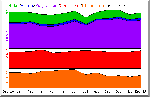 Graphische Darstellung der Statistik über die Zugriffe auf eine Homepage im Jahre 2019.